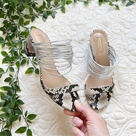 Aquazurra Rendez Vous 50 Python Heeled Sandals Sz 37 - Picture 2 of 6